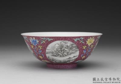 图片[3]-Bowl with landscapes of the four seasons on red ground in falangcai polychrome enamels, Qing dynasty, Qianlong reign (1736-1795)-China Archive